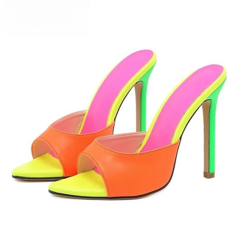 Pointed Toe Mule High Heels Slipper For Strippers Orange / 41