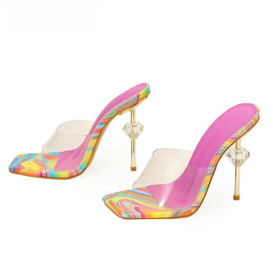 Crystal Diamond Slipper For Women Summer Fashion With Thin Heels Pink / 36