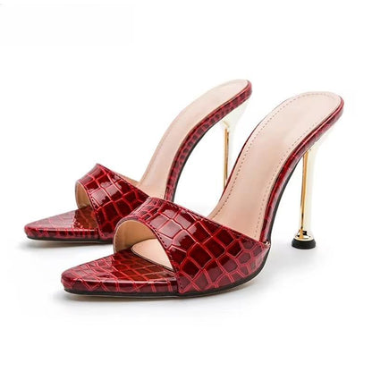 Snake Print Strappy Mule Thin High Heel Slippers Sandals for Women