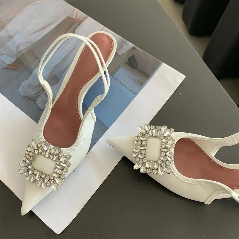 Crystal Women Pumps Shoes With Thin Heels For Summer Fashion White / 36