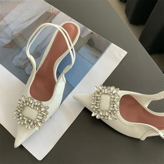 Crystal Women Pumps Shoes With Thin Heels For Summer Fashion White / 36