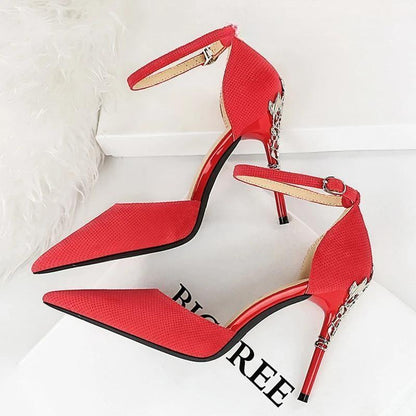 Suede Women Pumps With Metal Heel - High Heels For Luxury Party Red / 34