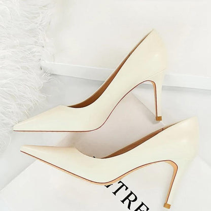 7.5 Cm Heels Pu Leather Woman Pumps For Ol Office Occupation White / 34