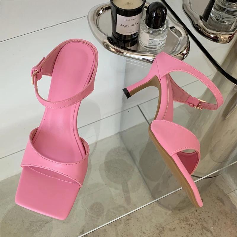 Gold Silver Women Slipper With Square Toe Low Heels Sandal Pink / 35