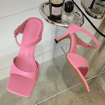 Gold Silver Women Slipper With Square Toe Low Heels Sandal Pink / 35