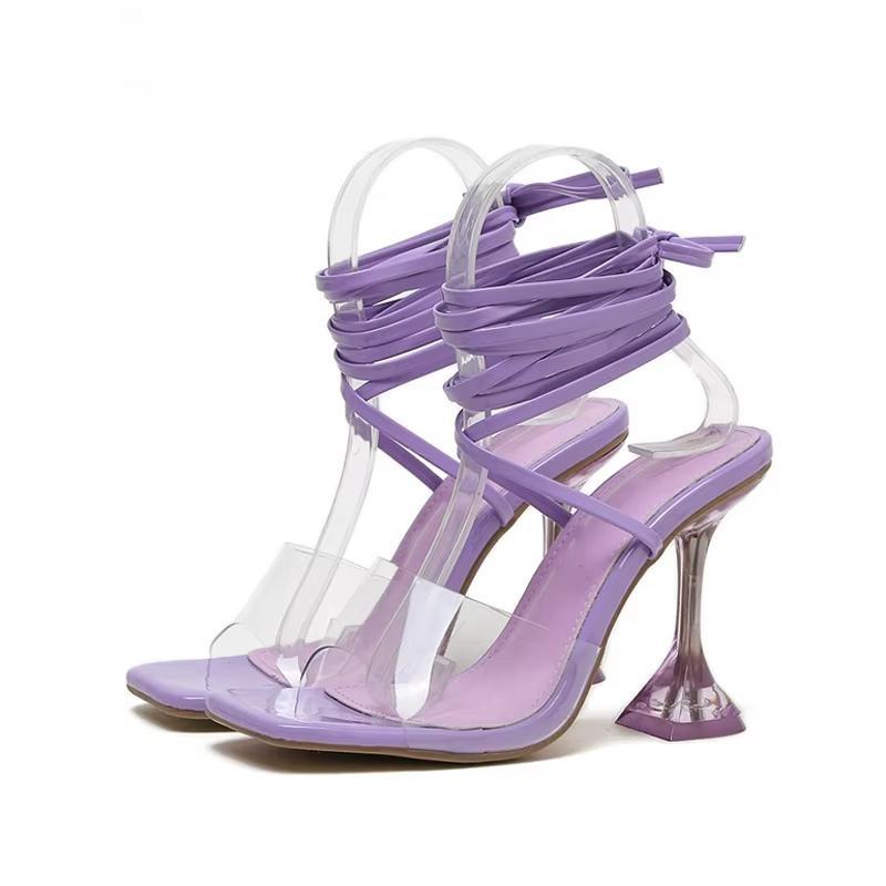 Transparent Pvc Sandals Women Summer Wedding Crystal High Heels Purple / 39