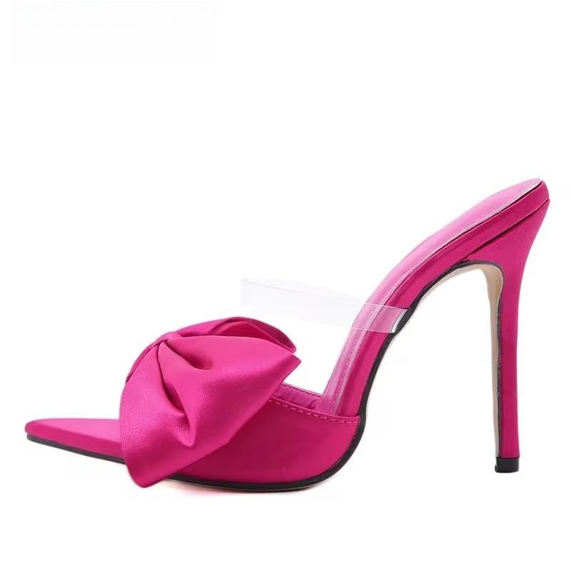 Silk Butterfly-knot Slippers Mule High Heels Sandals for Women