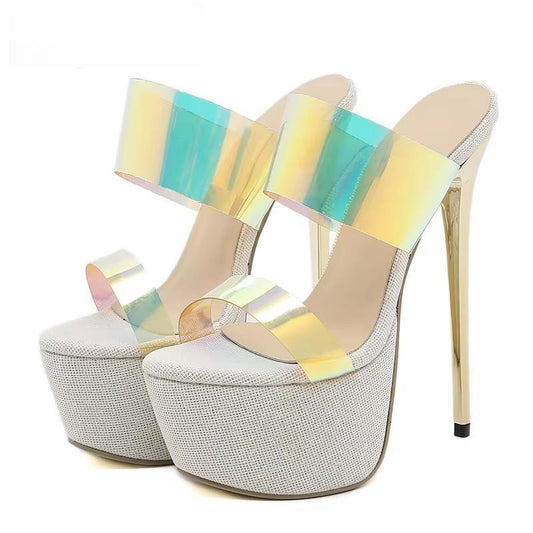 Open Toe Pvc Transparent Platform Stiletto Heels Sandals For Women White / 41