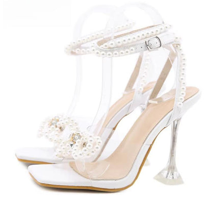 Rhinestone Bowtie Spike Heel Sandals For Women Sizes 35-42 White / 42