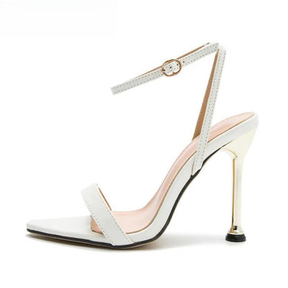 Green High Heels Sandals with Narrow Band Ankle Buckle Strap for Women