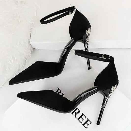 Suede Women Pumps With Metal Heel - High Heels For Luxury Party Black / 34