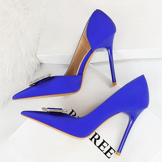 Rhinestone Women 10.5 Cm Heels Satins Sexy Pumps High Blue / 34