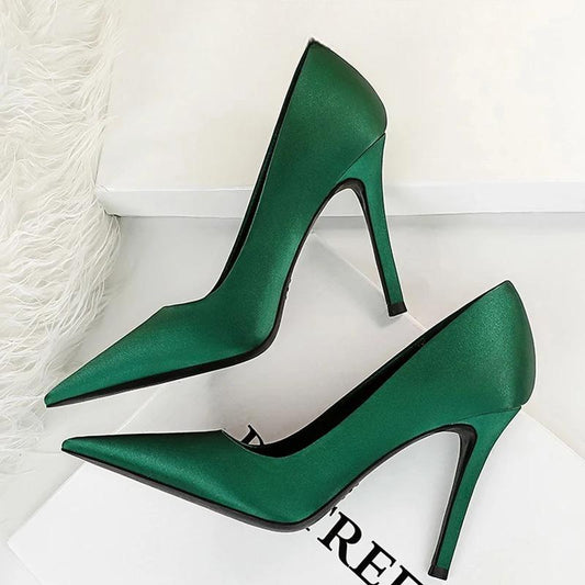 Silk High Heel Stiletto Party Shoes For Women Green / 34