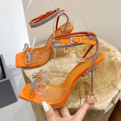 Transparent Pvc Rhinestone Bowtie Sandals For Women Orange / 41