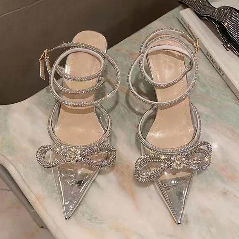Summer Style Pvc Transparent Pumps With String Beadbowknot For Women High Heels Silver / 36