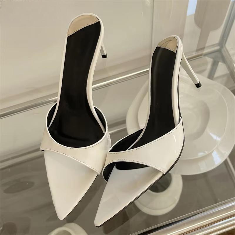 Thin Heels Slipper Women Summer Fashion Pointed Toe Slides Stripper Party Sandal White / 40