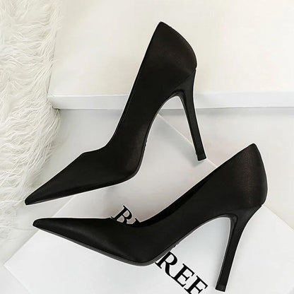 Silk High Heel Stiletto Party Shoes For Women Black / 34