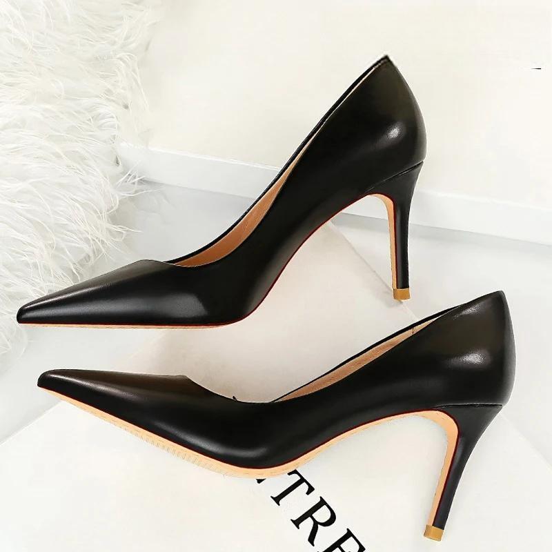 7.5 Cm Heels Pu Leather Woman Pumps For Ol Office Occupation Black / 34