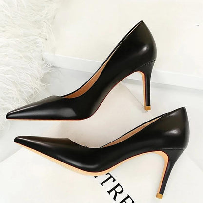 7.5 Cm Heels Pu Leather Woman Pumps For Ol Office Occupation Black / 34