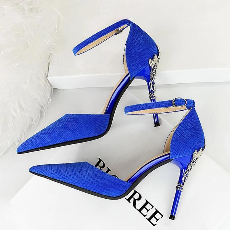 Suede Women Pumps With Metal Heel - High Heels For Luxury Party Blue / 34