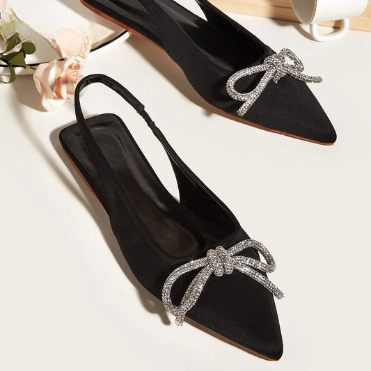 Autumn Crystal Butterfly-Knot Green Women Pumps With Shallow Pointed Toe For Strippers Black / 40