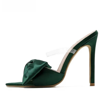 Silk Butterfly-knot Slippers Mule High Heels Sandals for Women