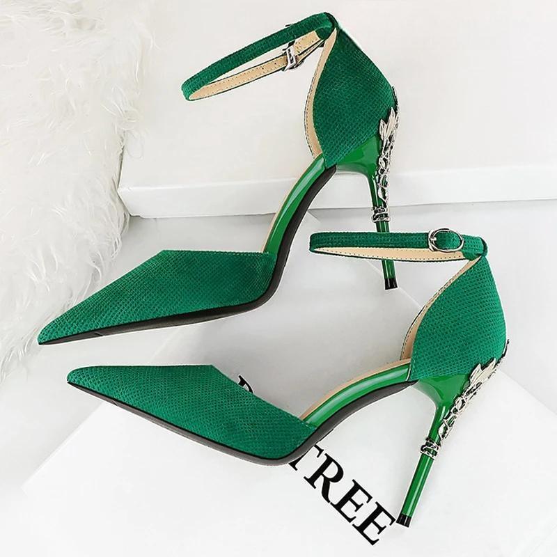 Suede Women Pumps With Metal Heel - High Heels For Luxury Party Green / 34