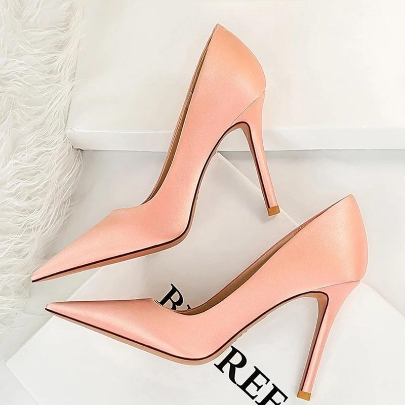 Silk High Heel Stiletto Party Shoes For Women Pink / 34