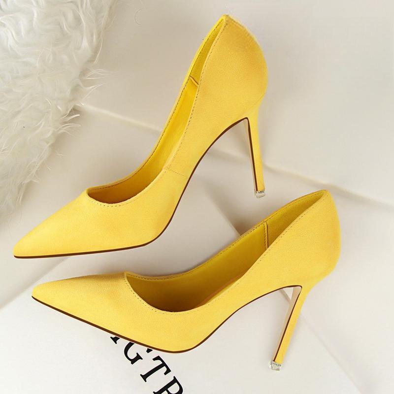 Suede Stiletto High Heel Pumps For Women Yellow / 34