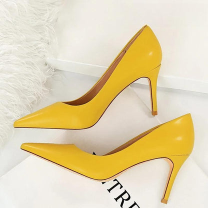 7.5 Cm Heels Pu Leather Woman Pumps For Ol Office Occupation Yellow / 34