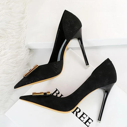 Metal Button Kitten Heels Women Pumps Fashion 6168-2-Black-10Cm / 34