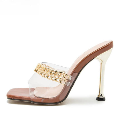Summer Chain Women Slippers Sandals with Thin High Heels