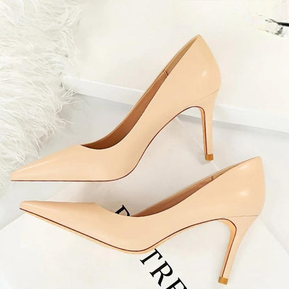 7.5 Cm Heels Pu Leather Woman Pumps For Ol Office Occupation Nude / 34