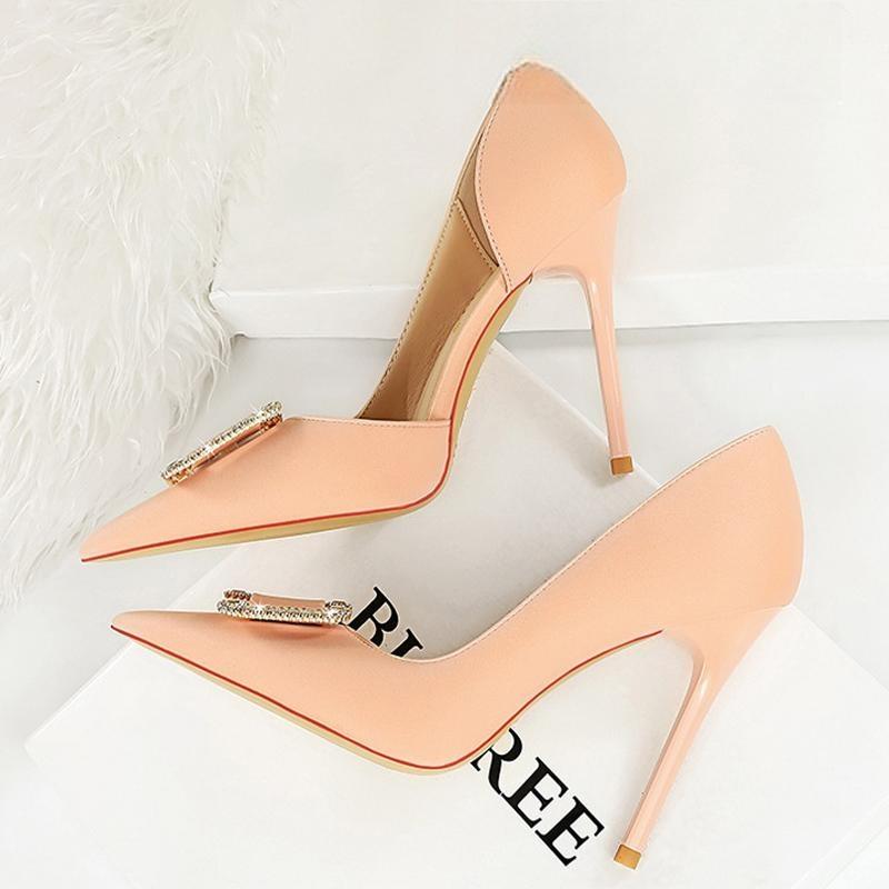 Rhinestone Women 10.5 Cm Heels Satins Sexy Pumps High Pink / 34