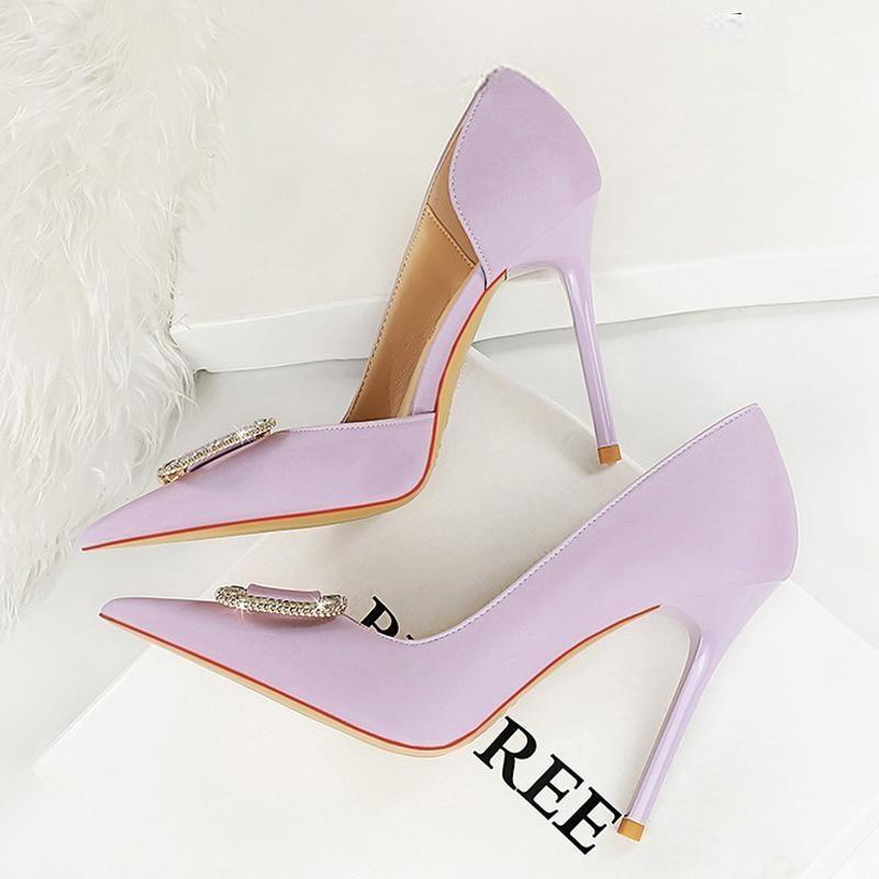 Rhinestone Women 10.5 Cm Heels Satins Sexy Pumps High Light Purple / 34