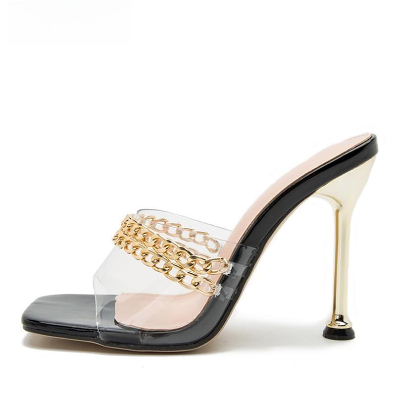 Summer Chain Women Slippers Sandals with Thin High Heels