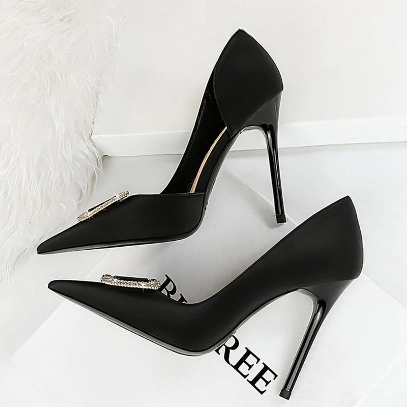 Rhinestone Women 10.5 Cm Heels Satins Sexy Pumps High Black / 34