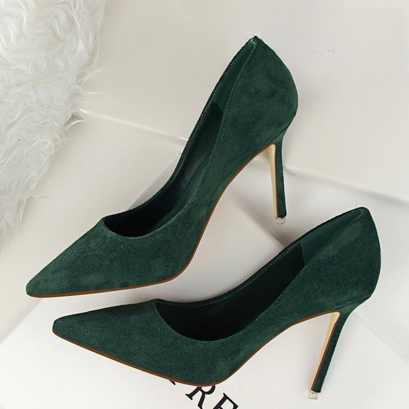 Suede Stiletto High Heel Pumps For Women Green / 34