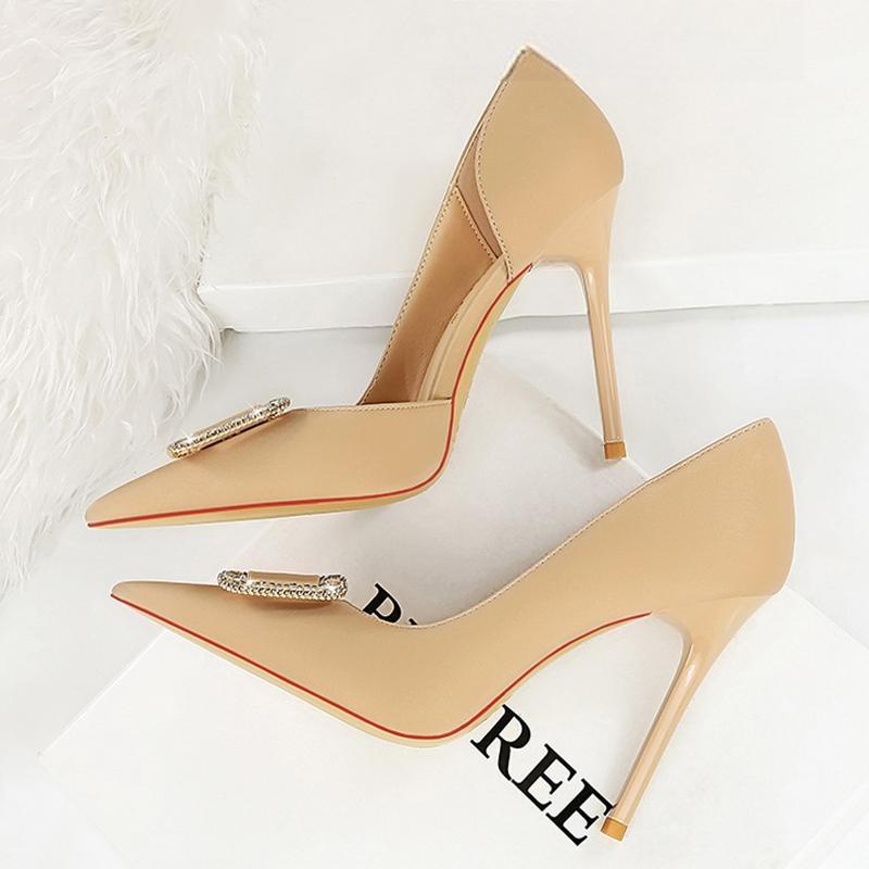 Rhinestone Women 10.5 Cm Heels Satins Sexy Pumps High Apricot / 34