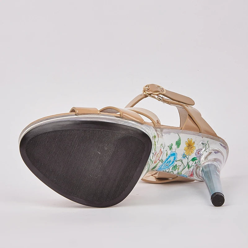 Open Toe Buckle Strap Transparent Platform Sandals High Heels