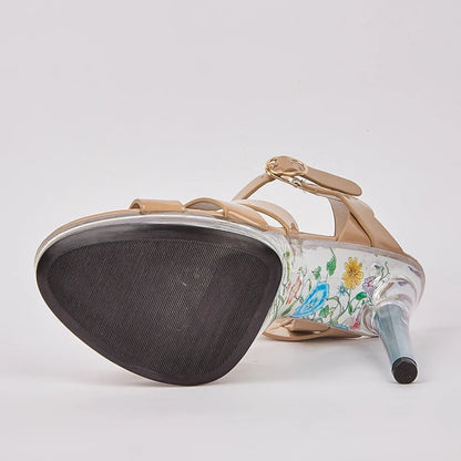 Open Toe Buckle Strap Transparent Platform Sandals High Heels