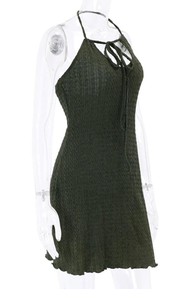 Backless Sleeveless Mini Dress With Lace-Up Hollow Out