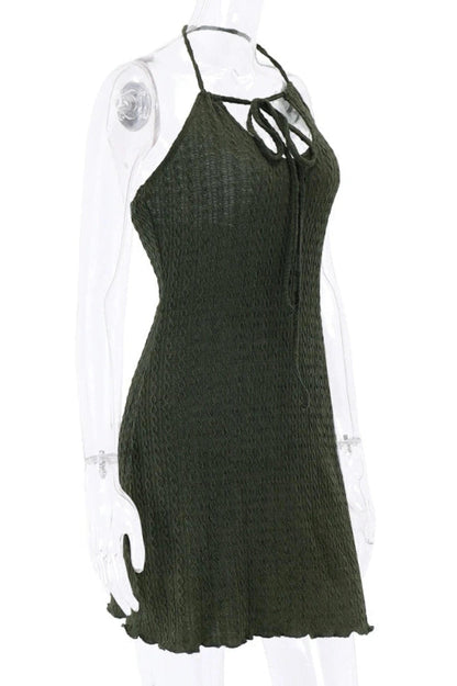 Backless Sleeveless Mini Dress With Lace-Up Hollow Out