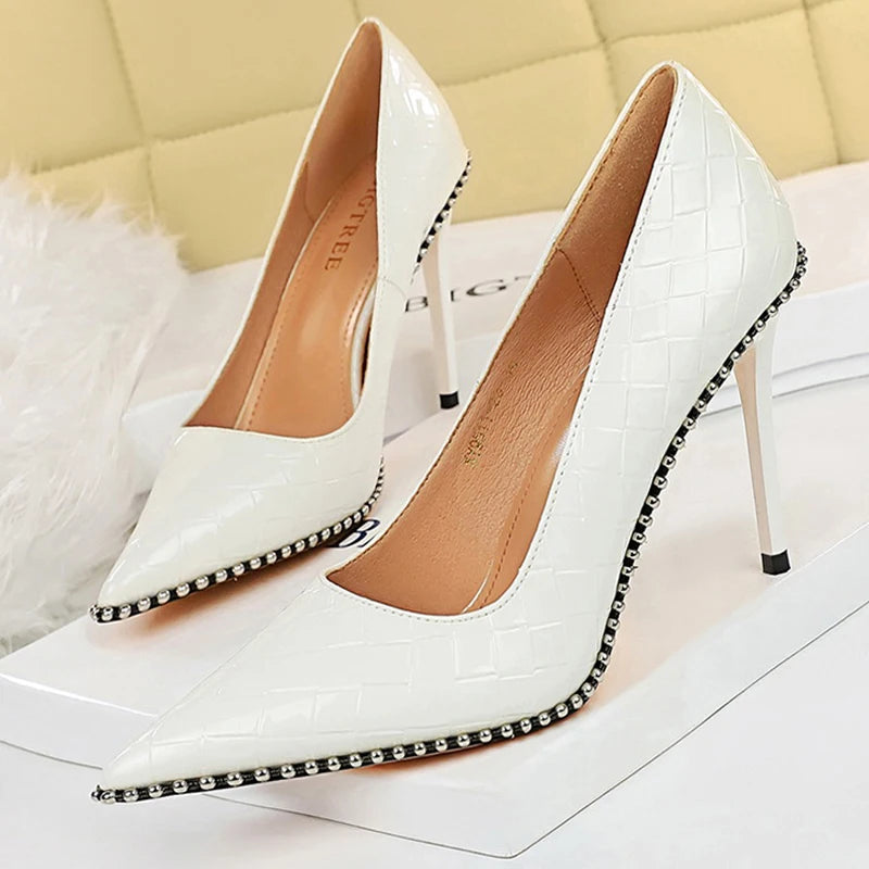Sexy Party Rivet Woman Pumps - High Heels Stiletto In Pu Leather