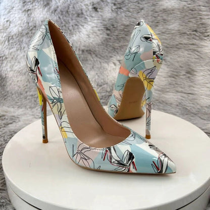 Light Green Print Women Pointy Toe High Heel Shoes