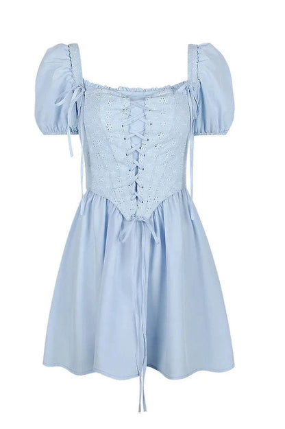 Square Neck Lace-Up Two-Piece Mini Dress