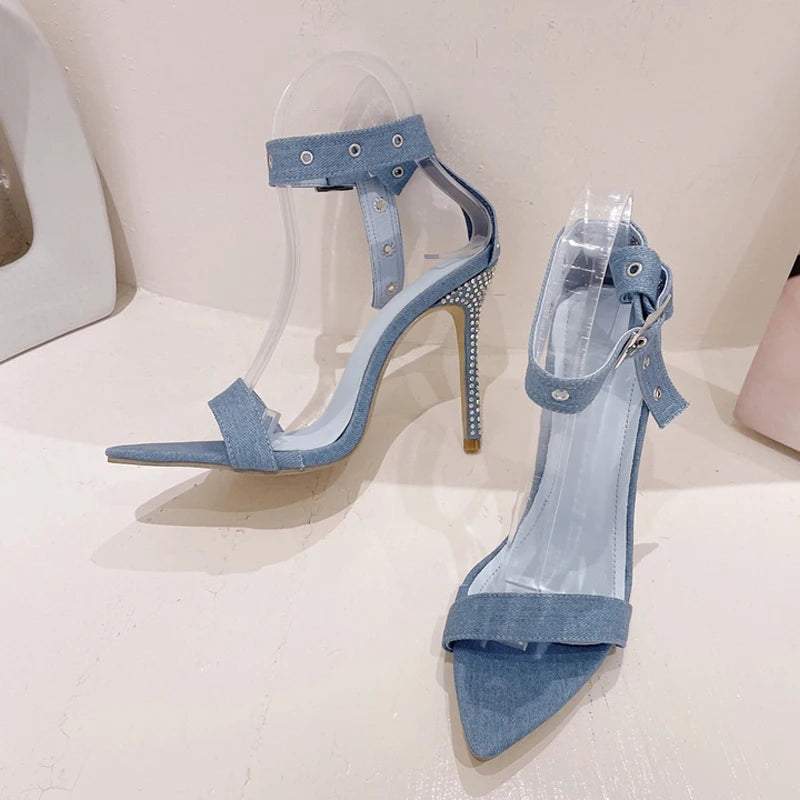 Crystal Rhinestone Thin High Heels Sandals For Women - Summer Fashion