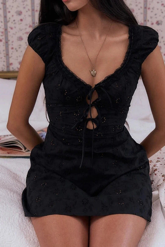 Elegant Lace Tie-Up Mini Dress