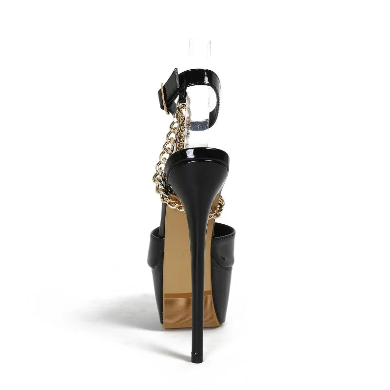 Summer Open Toe Buckle Strap Chain Women Sandals With Super Thin High Heels