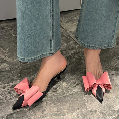 Pink Rhinestone Butterfly-Knot Women Pumps Slippers Sandals